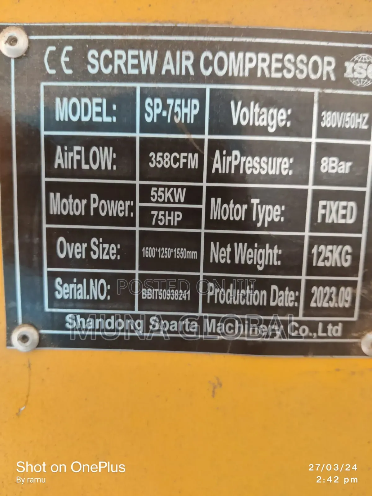High Quality 75hp Screw Compressor