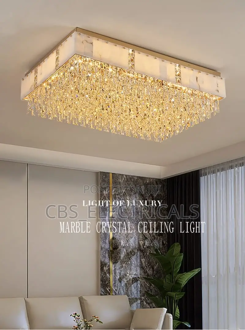 Grand Marble and Crystal Flush-Mount Ceiling Light