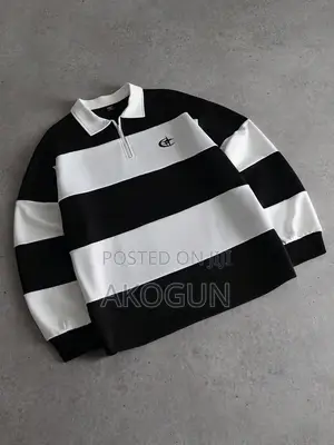 Premium Unisex Striped Polo Sweatshirt – Long Sleeve Casual Pullover