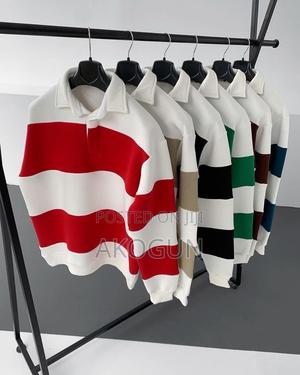 Premium Unisex Striped Polo Sweatshirt – Long Sleeve Casual Pullover