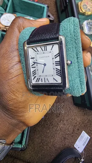 Cartier Tank With Black Dial and Genuine Leather Strap