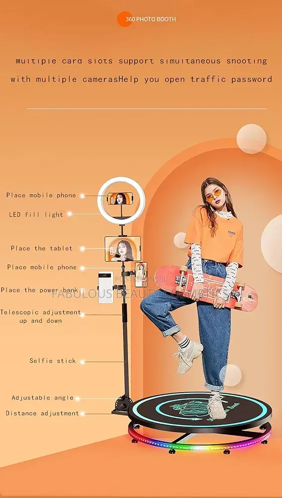 360 Photo Booth With Software APP, Slow Motion Camera for 1-7 People