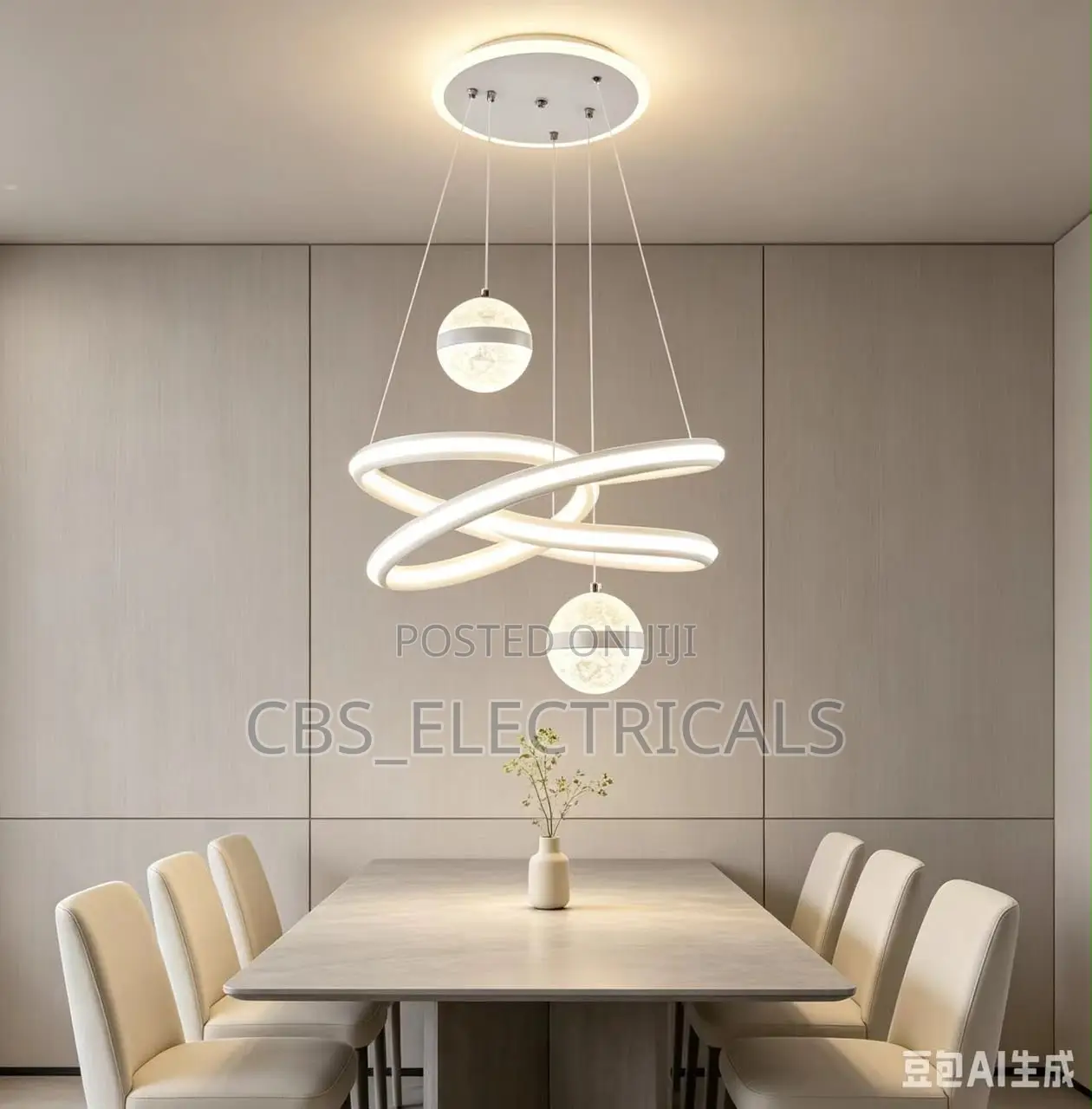 Modern Interlocking Infinity Ring Globe Chandelier
