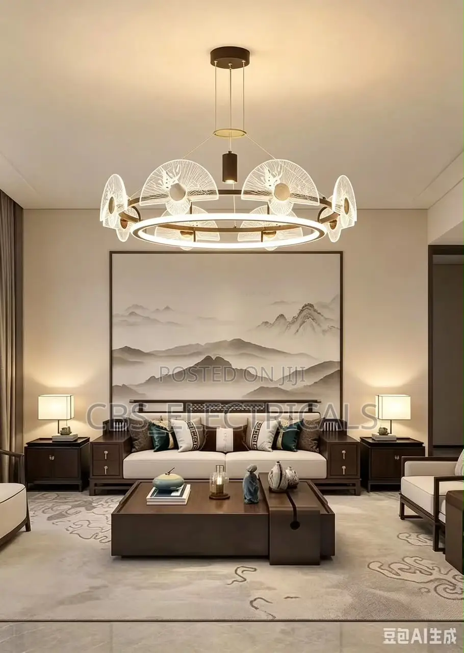 Chinese Oriental Fan-Leaf Ring Chandelier