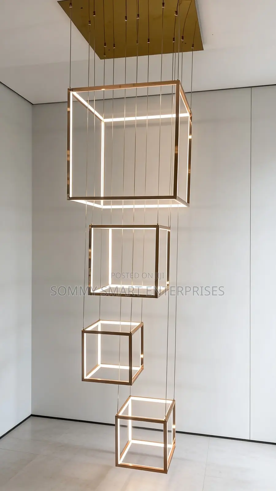 Geometric Cube LED Staircase Chandelier