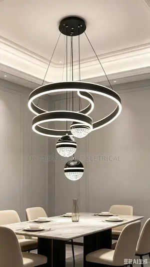 Modern Pendant Lamp Led Rings Circle Ceiling Hanging Chandelier Black