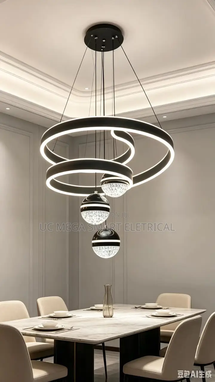 Modern Pendant Lamp Led Rings Circle Ceiling Hanging Chandelier Black