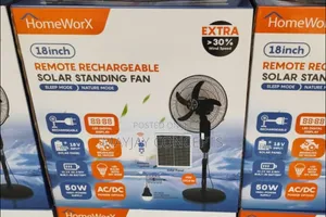 HomeWorX 18 Inch Solar Rechargeable Standing Fan With Panel,bulbRemote