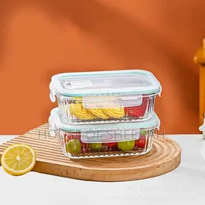 2pcs Rectangular, Striped, Glass Food Storage Containers With Bag