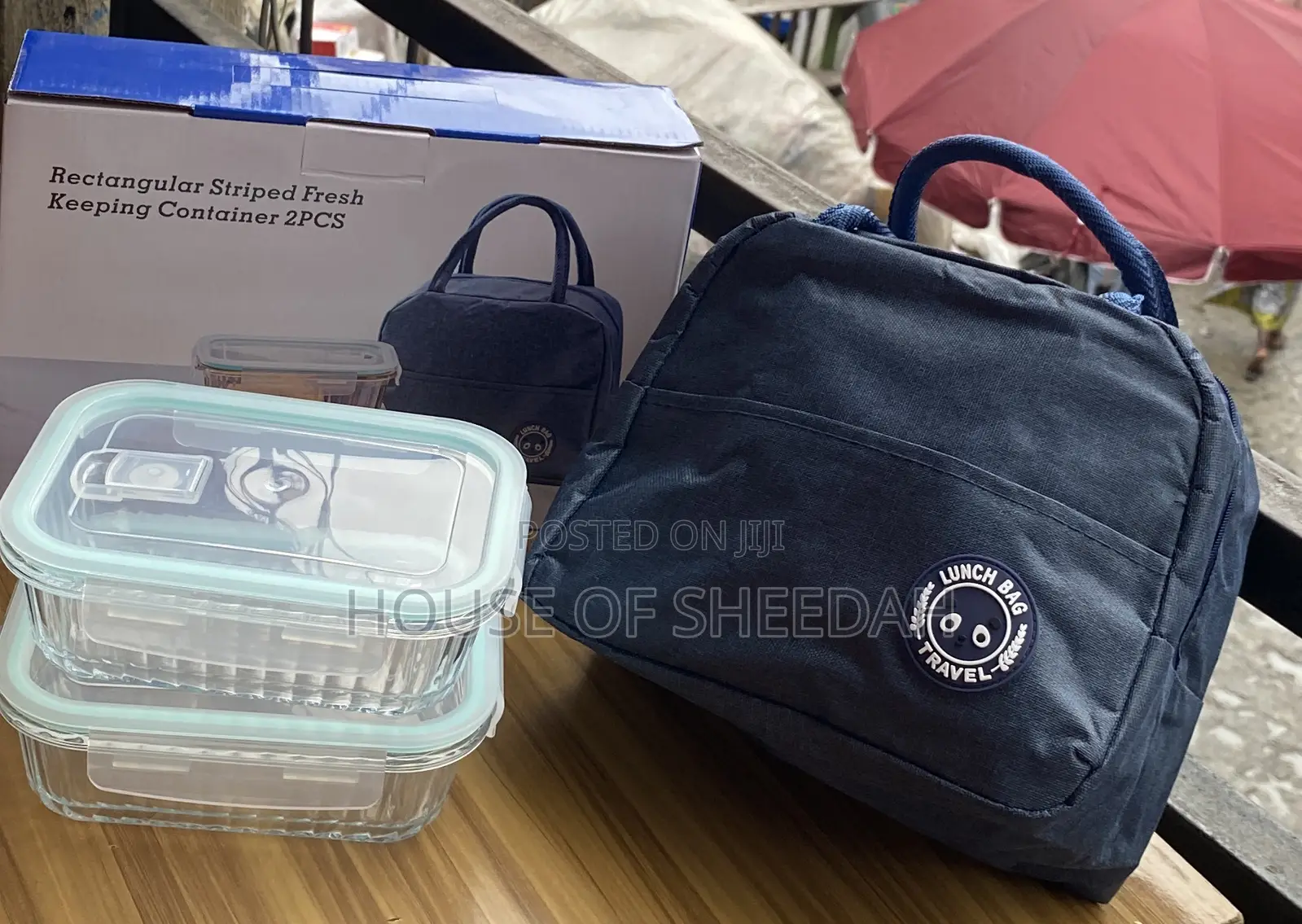 2pcs Rectangular, Striped, Glass Food Storage Containers With Bag