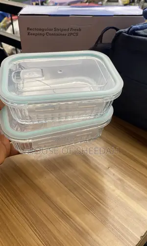 2pcs Rectangular, Striped, Glass Food Storage Containers With Bag