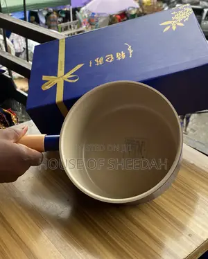 Blue Ceramic Non-Stick Pot With Wooden Handle