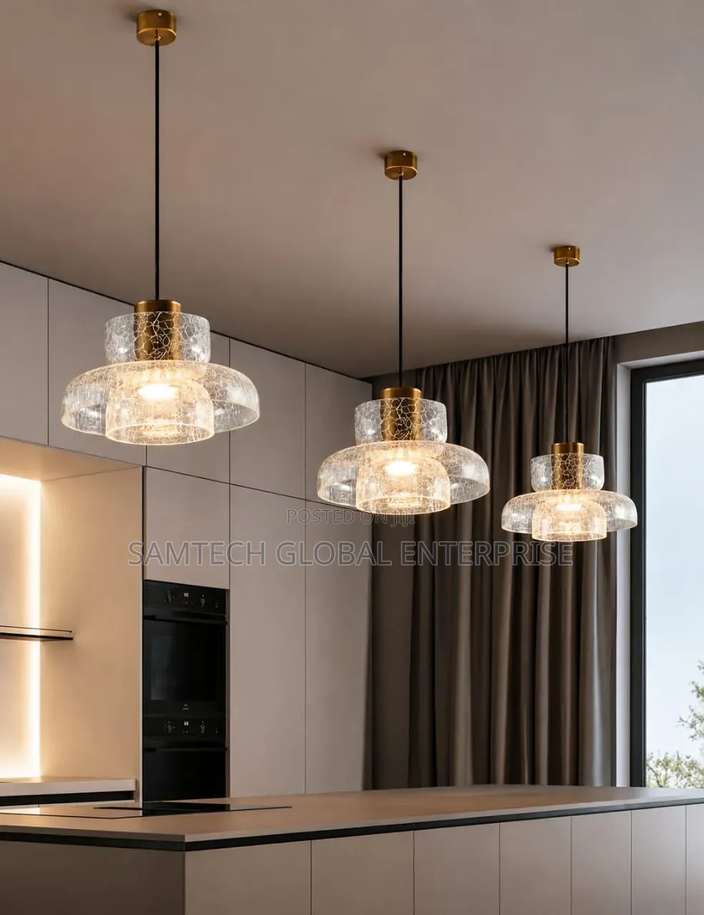 Luxury Crackle Glass Triple Pendant