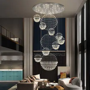Luxury High Ceiling Staircase Dropping Crystal Raindrops Chandelier