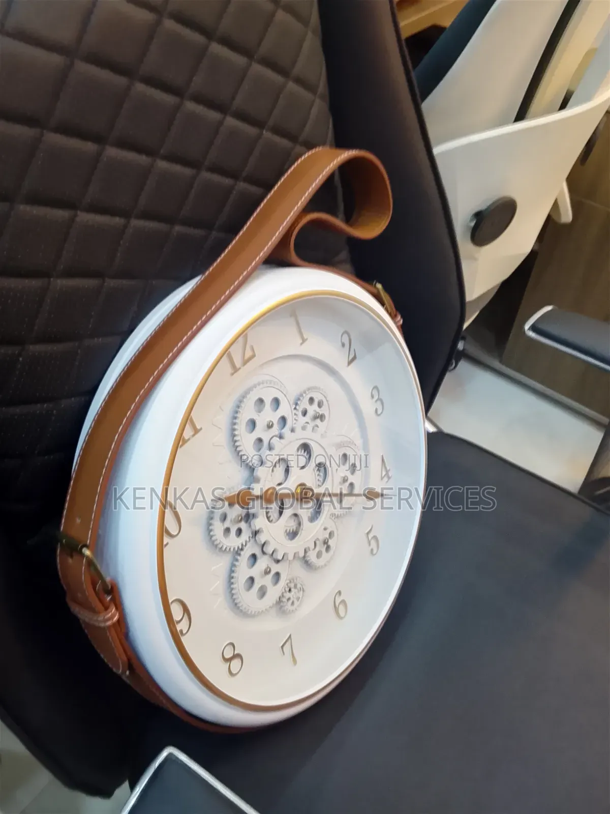 Modern Decorative Wall Clock With Leather Hanging Strap
