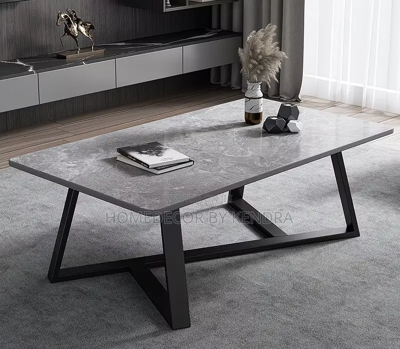 Modern Rectangular Black Faux Marble Center Table