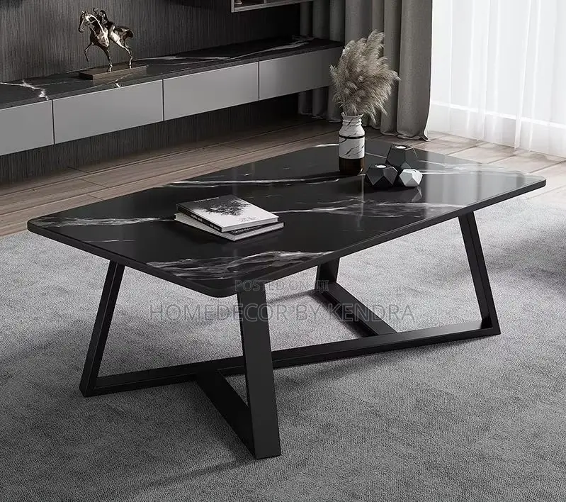 Modern Rectangular Black Faux Marble Center Table