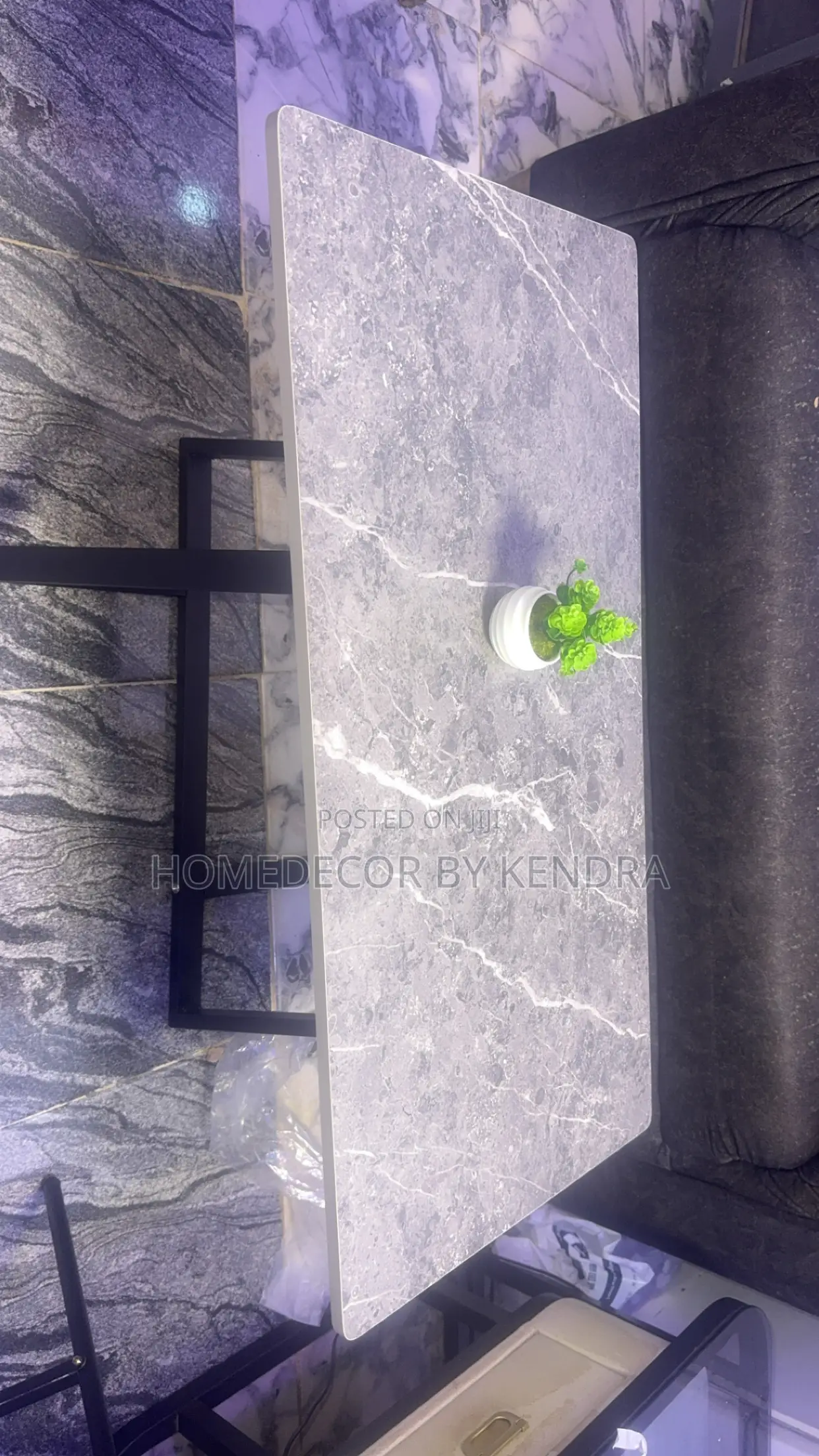 Modern Rectangular Black Faux Marble Center Table