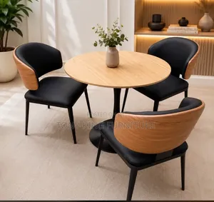 Modern 3-Seater Round Wooden Restaurant/Dining Table Set
