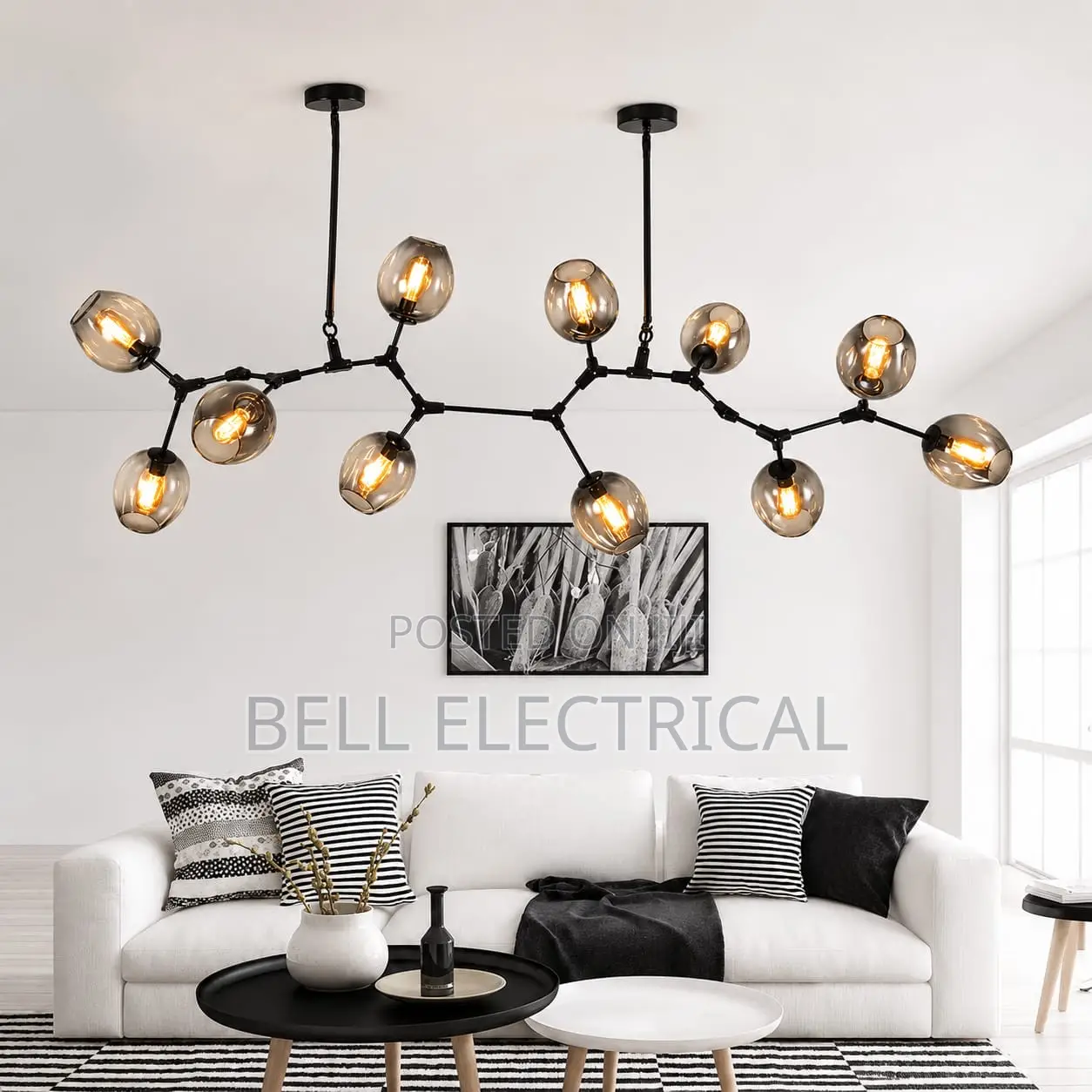 Modern Glass 11 Branch Chandelier