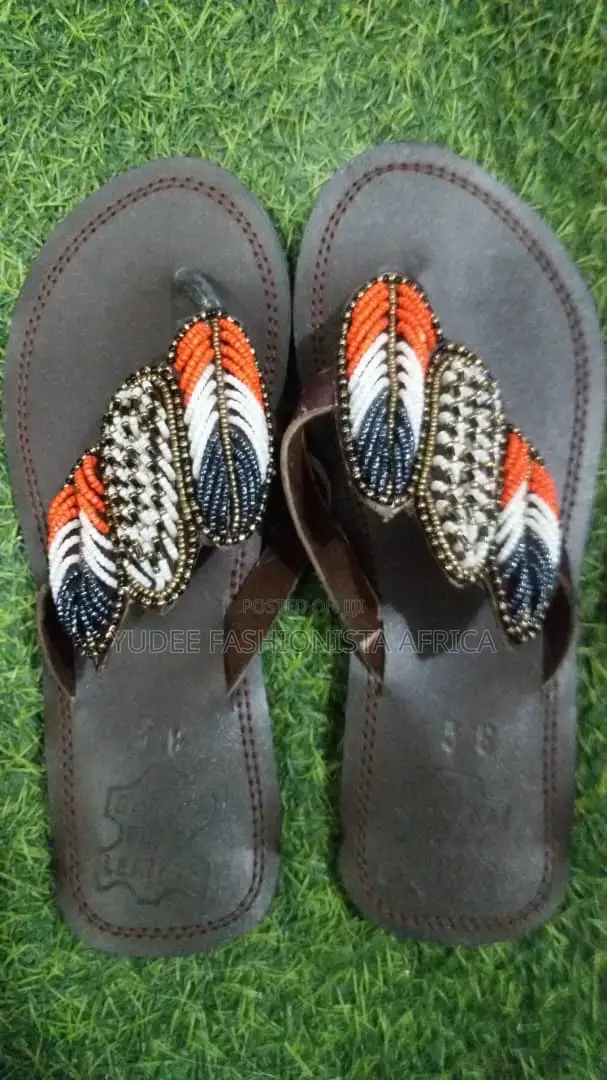 Ladies Beaded Leather Slippers