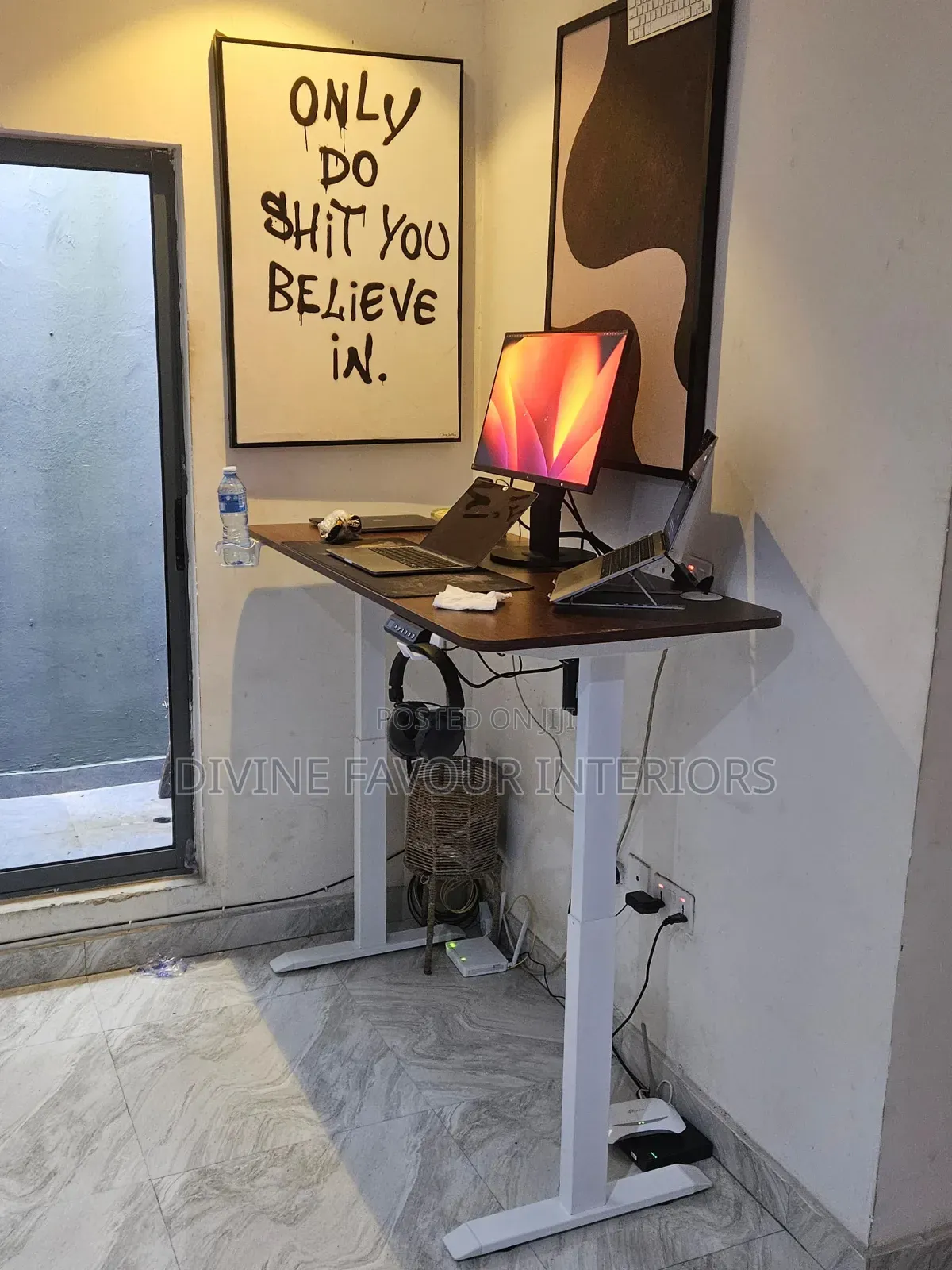 Electric Adjustable Desk Walnut Top