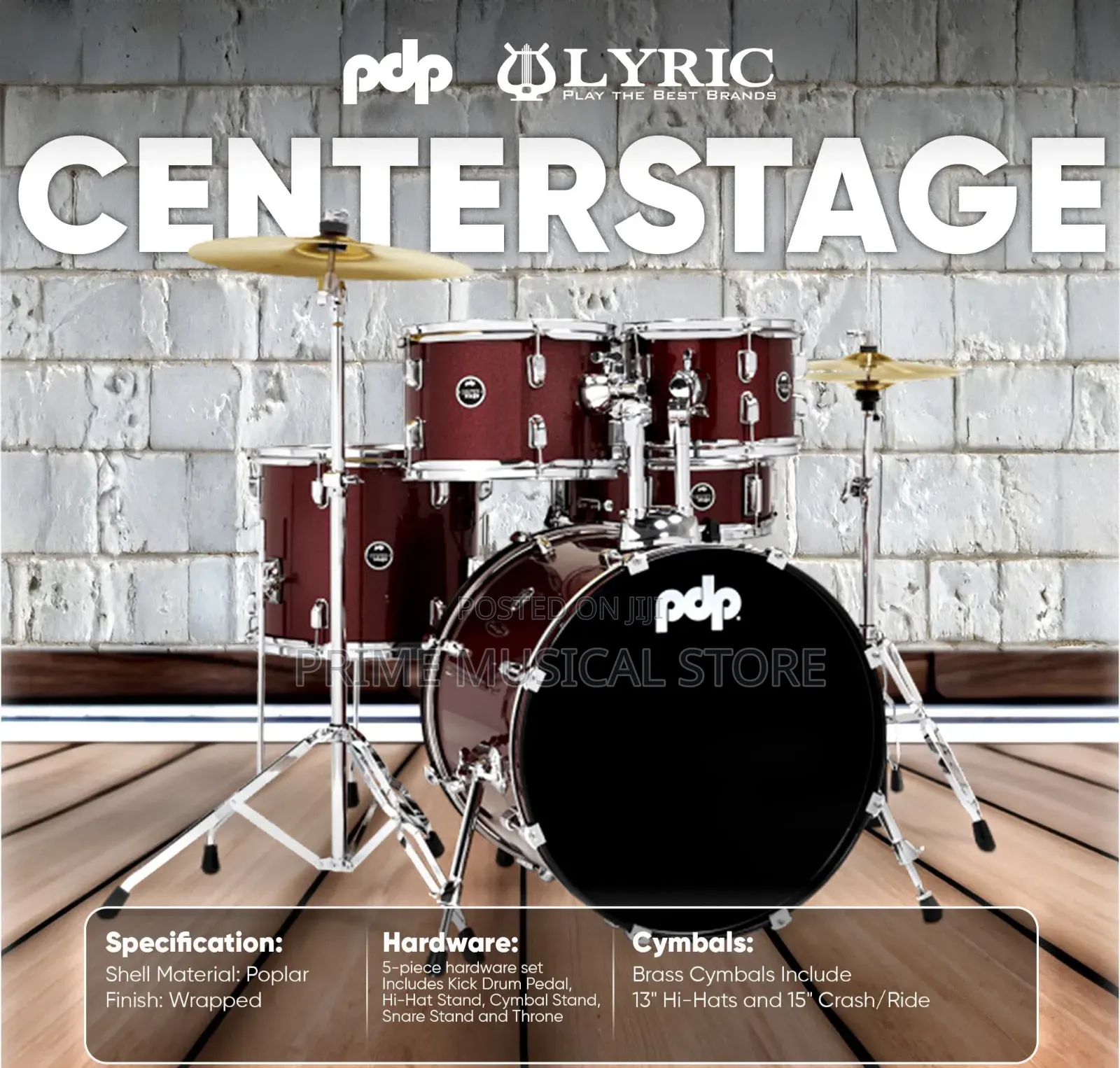 PDP Center Stage 5pc Complete Kit, Ruby Red Sparkle