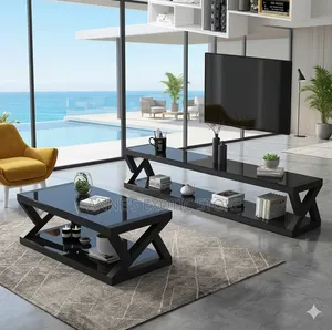 Modern Z-Shaped Tempered Glass TV Stand Centre Table Set