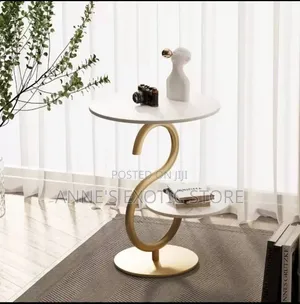 Modern 2-Tier Round Side Table With Marble Top Gold Frame