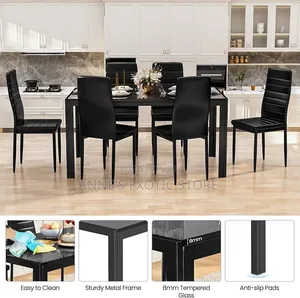 Modern 6-Seater Tempered Glass Dining Table Set