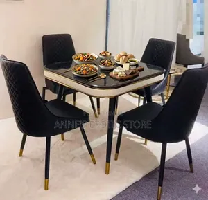 Luxury 4-Seater Marble Dining Table Set With Upholstered Chairs