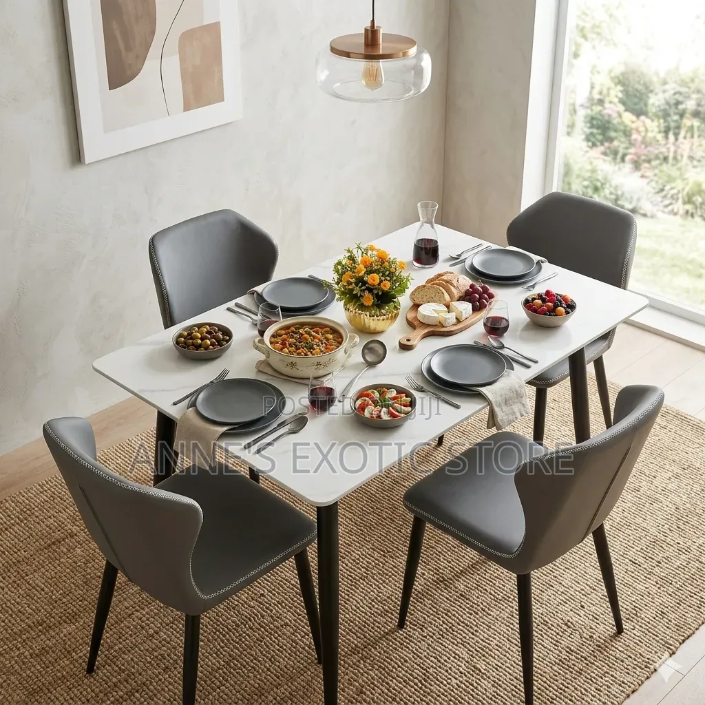 Modern Luxury 4-Seater Marble Dining Table Set