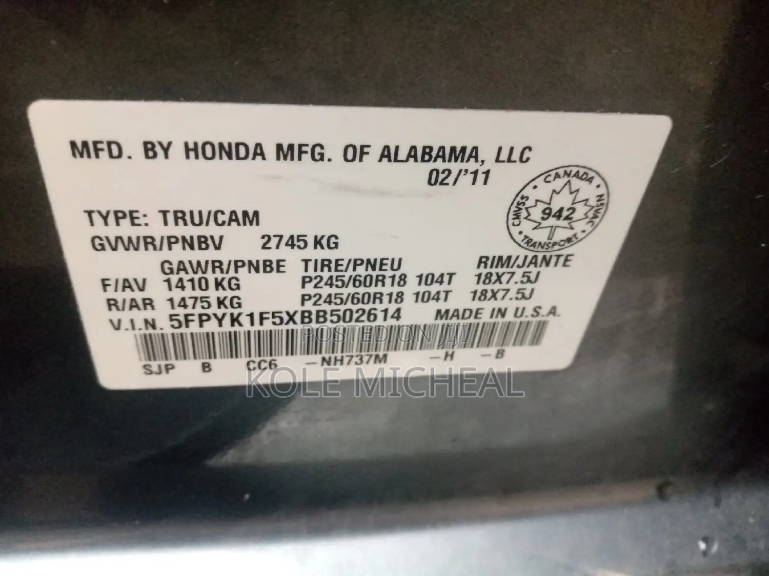 Honda Ridgeline 2011 Gray