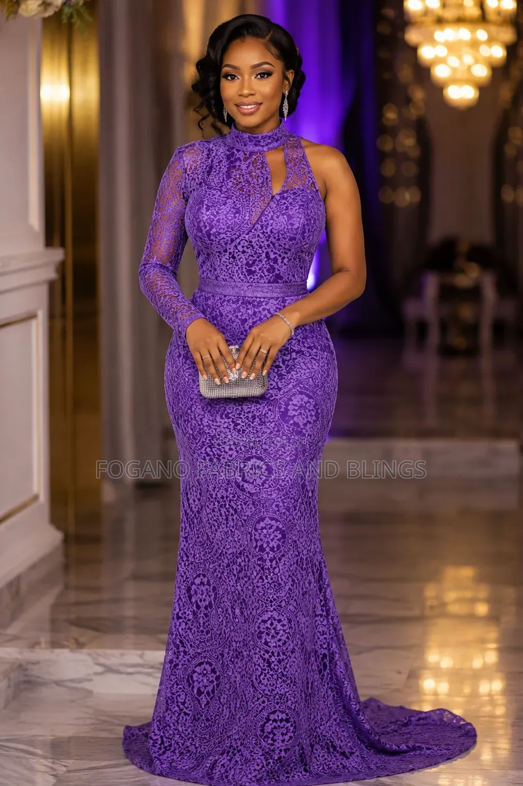 Purple Chàntily Net Lace Fabric