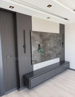Television Console With Flutted Panel Side Cupboard and Lightings