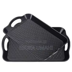 Plastic Serving Tray With Handle Black