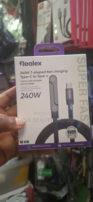 Realex 240W T-Shapped Fast Charging Type-C to Type -C Cable With Stand