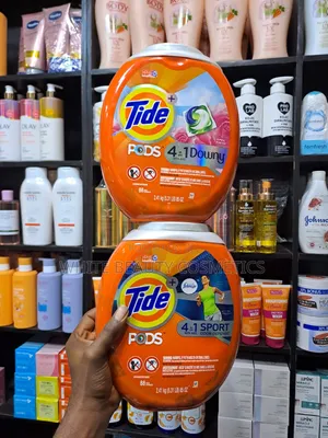 This Is a Large Tub of Tide PODS 4-in-1 Laundry Detergent With Downy