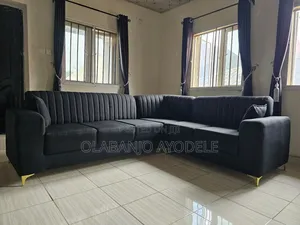 Modern Black Fabric 5-Seater L-Shaped Corner Sofa