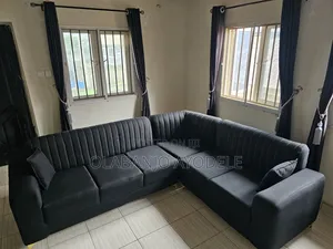 Modern Black Fabric 5-Seater L-Shaped Corner Sofa