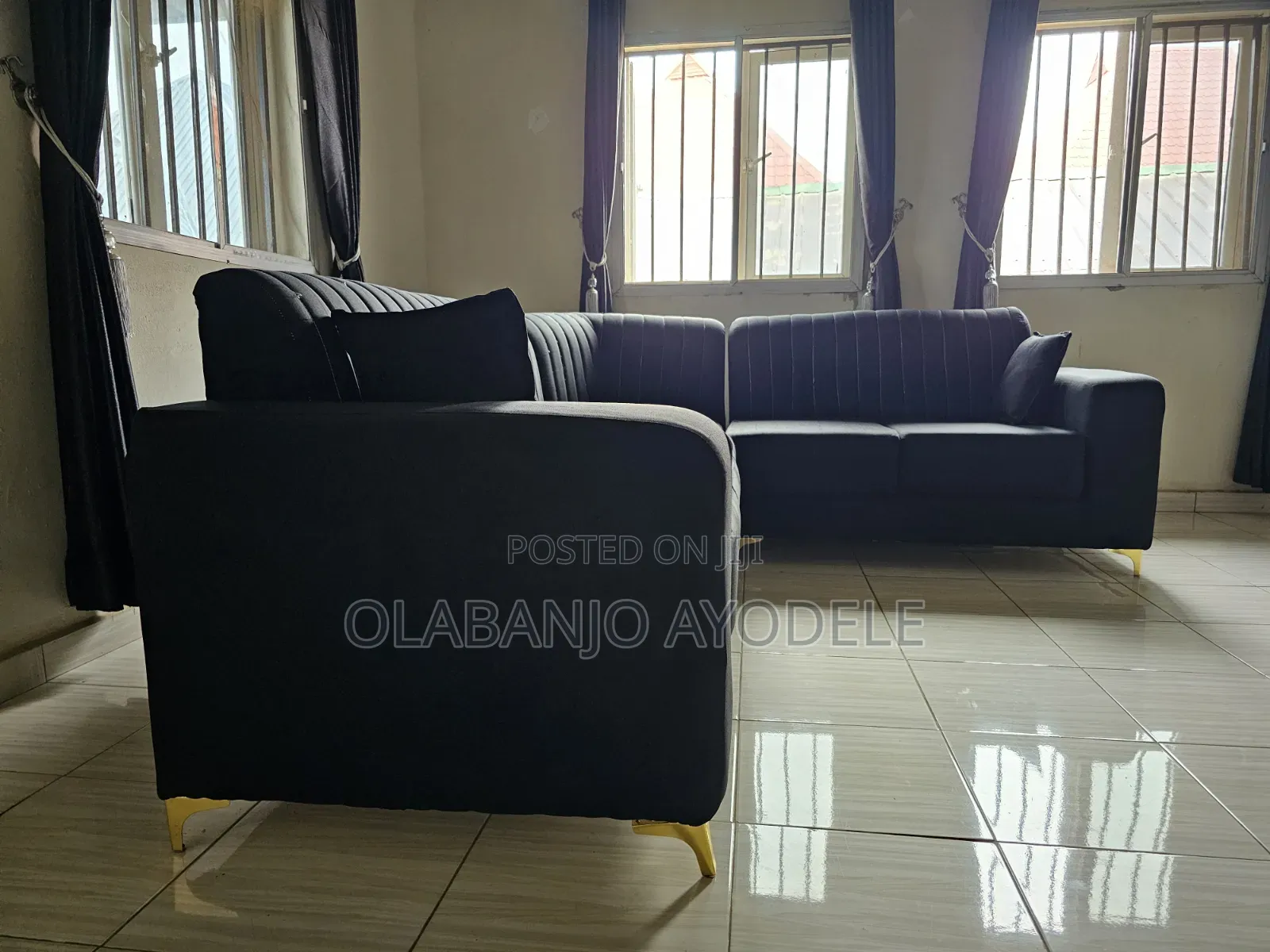 Modern Black Fabric 5-Seater L-Shaped Corner Sofa