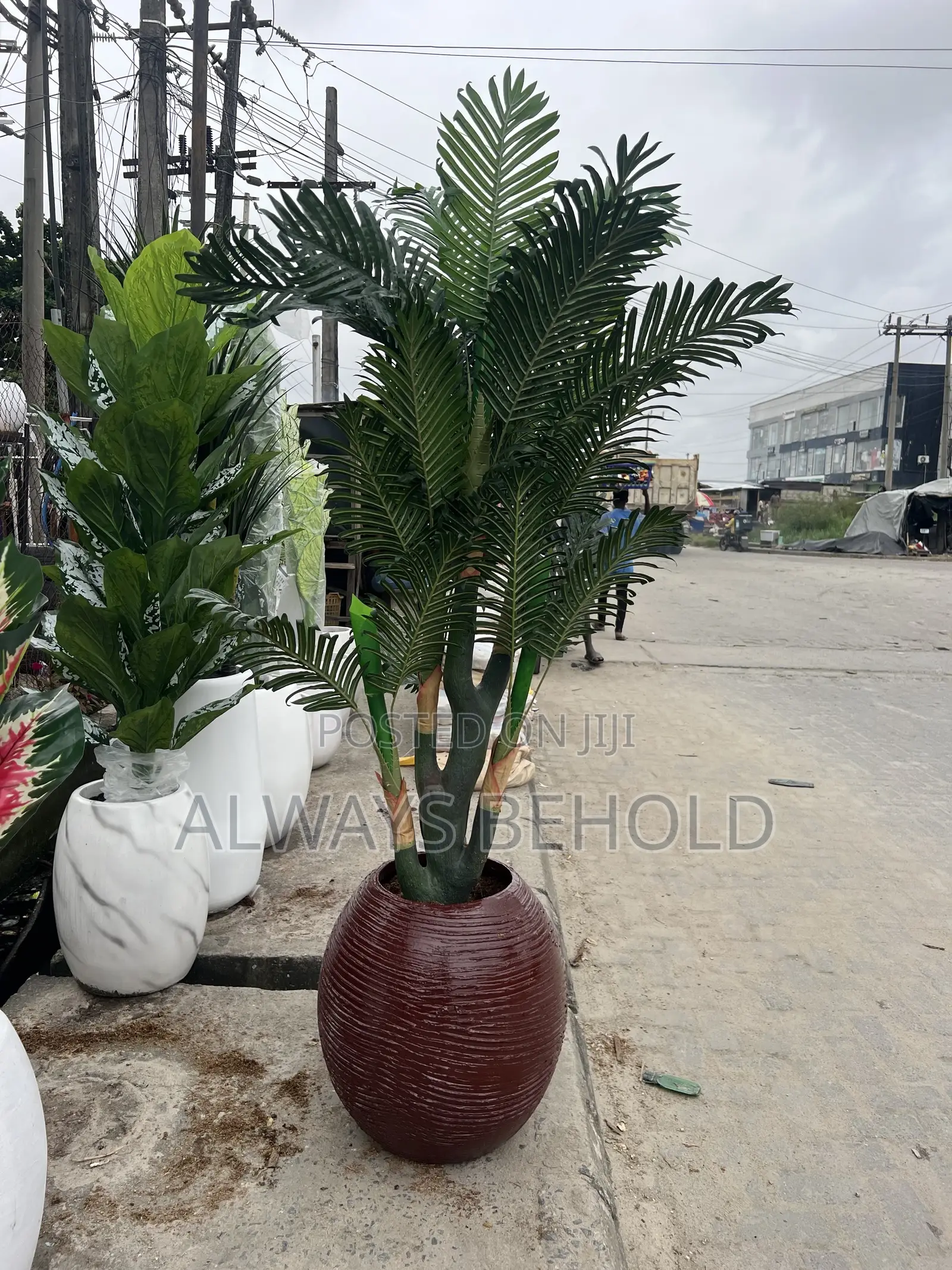 Large Ovoid Ribbed Planter/ Cardboard Palm