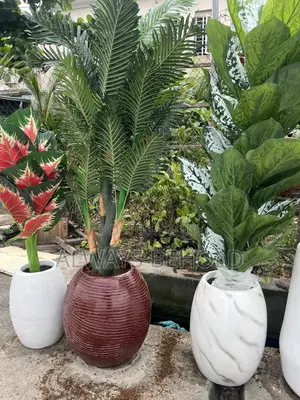 Large Ovoid Ribbed Planter/ Cardboard Palm