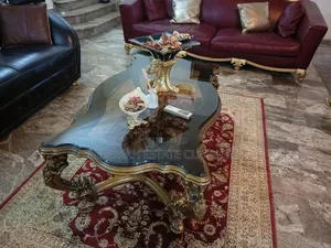 Seven Seater Leather Chair ,Centre Rug and Table With Two Side Stool