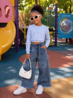 Trendy Girls’ Long-Sleeve Crop Top and Wide-Leg Jeans