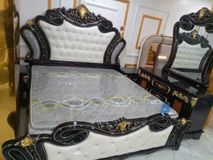 Italian Royal Bed With 2 Sides Drawer and Conso Dressing Mirror