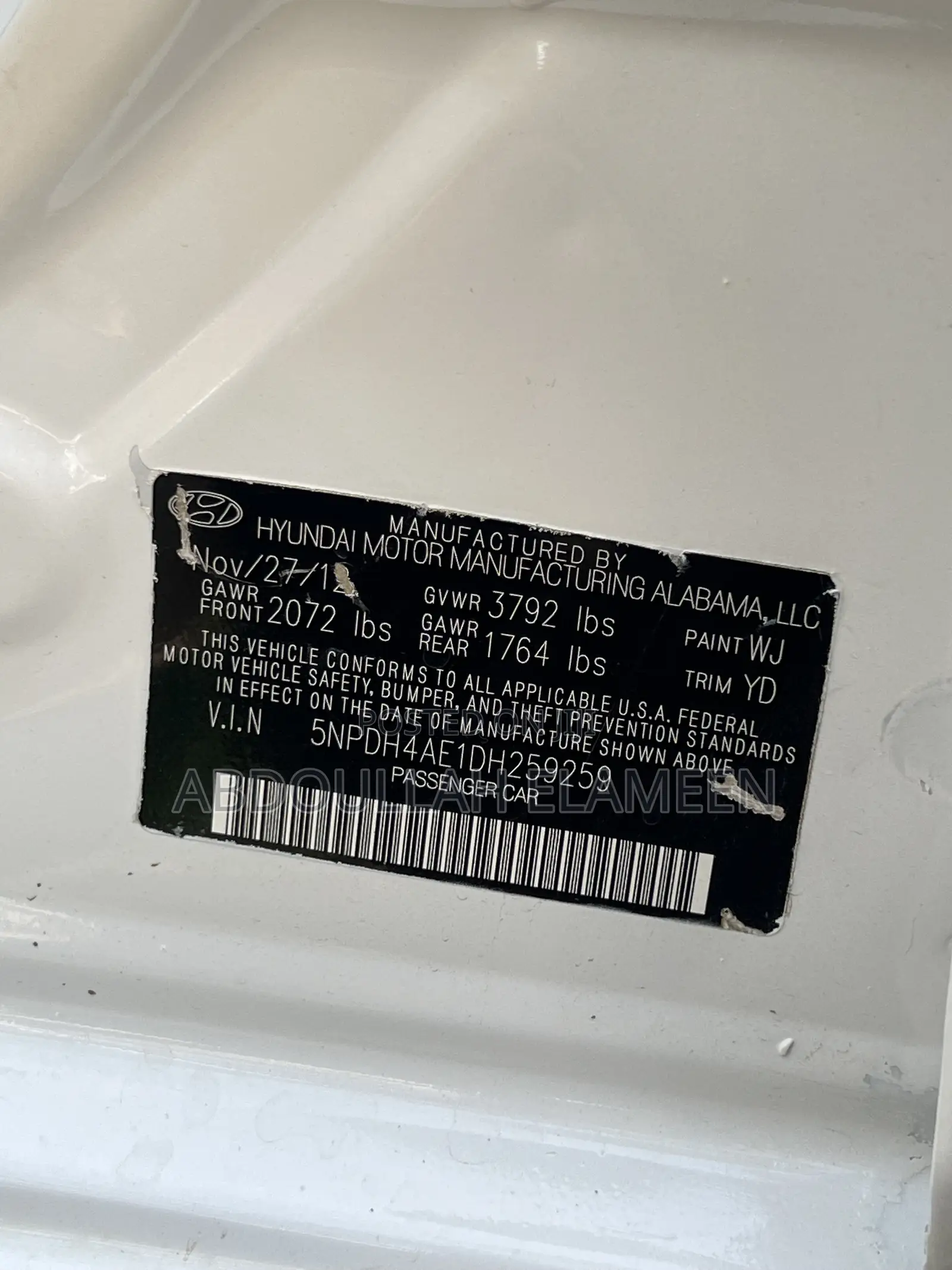 Hyundai Elantra 2012 White