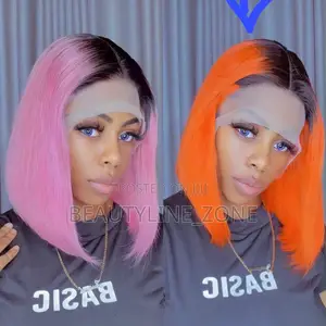 12”Pink/Orange Bob Wig ( T-Frontal )