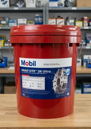 20-Liter Pail of Mobil DTE 26 Ultra Anti-Wear Hydraulic Oil.