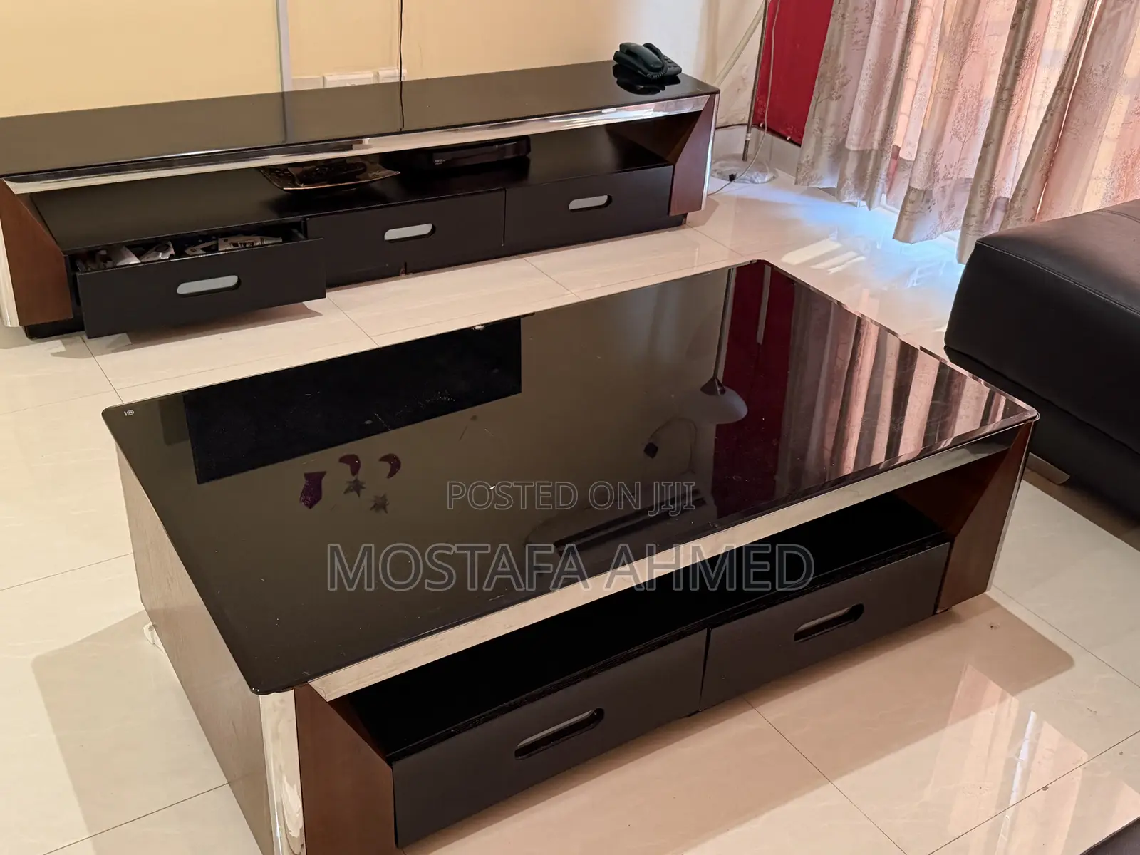 Center Coffee Table With Tempered Glass Top